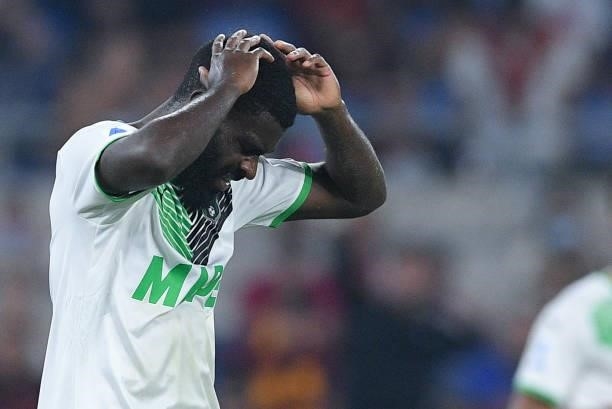 Jeremie Boga of Sassuolo Calcio looks dejected during the Serie A match between AS Roma and Sassuolo Calcio at Stadio Olimpico, Rome, Italy on 12...