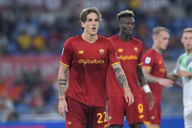 Nicolo' Zaniolo of AS Roma looks on during the Serie A match between AS Roma and Sassuolo Calcio at Stadio Olimpico, Rome, Italy on 12 September 2021.