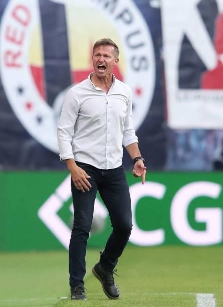 Leipzig's US head coach Jesse Marsch reacts during the German first division Bundesliga football match RB Leipzig vs FC Bayern Munich in Leipzig,...