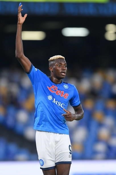 Victor Osimhen of SSC Napoli gestures during the Serie A match between SSC Napoli and FC Juventus at Stadio Diego Armando Maradona, Napoli, Italy on...
