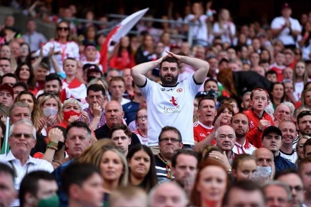 Dublin , Ireland - 11 September 2021; A Tyrone supporter during the GAA Football All-Ireland Senior Championship Final match between Mayo and Tyrone...
