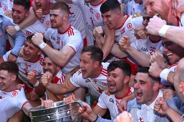 Dublin , Ireland - 11 September 2021; Tyrone players celebrate after their side's victory in the GAA Football All-Ireland Senior Championship Final...
