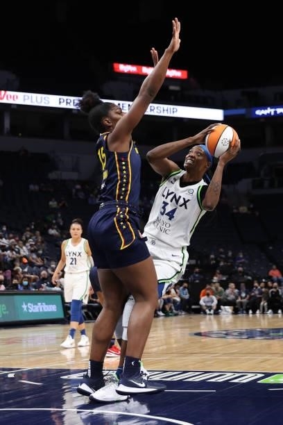 Sylvia Fowles of the Minnesota Lynx shoots the ball during the game against the Indiana Fever on September 12, 2021 at Target Center in Minneapolis,...