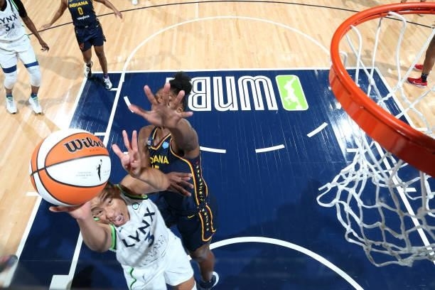 Aerial Powers of the Minnesota Lynx shoots the ball during the game against the Indiana Fever on September 12, 2021 at Target Center in Minneapolis,...