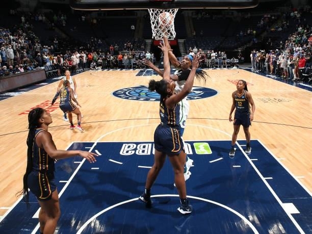Sylvia Fowles of the Minnesota Lynx shoots the ball during the game against the Indiana Fever on September 12, 2021 at Target Center in Minneapolis,...
