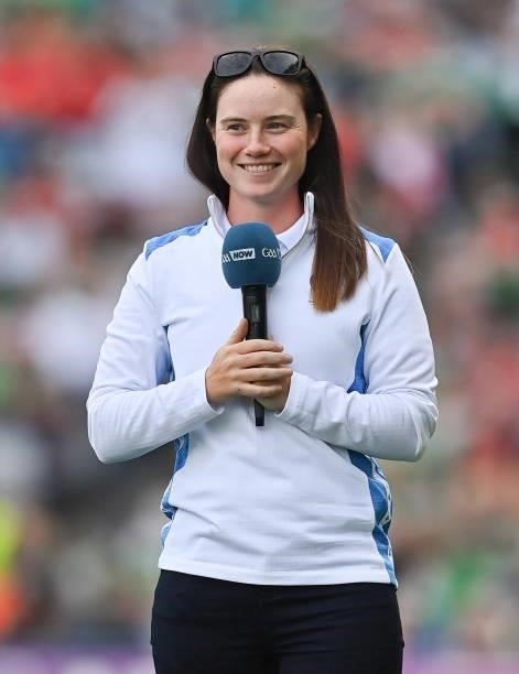 Dublin , Ireland - 11 September 2021; Solheim Cup winner Leona Maguire is introduced to the crowd at half-time of the GAA Football All-Ireland Senior...