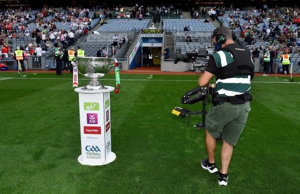 Dublin , Ireland - 11 September 2021; A TV steadicam films the Sam Maguire Cup before the teams emerge from the tunnel prior to the GAA Football...