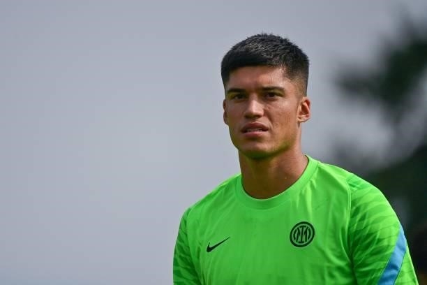 Inter Milan's Argentinian forward Joaquin Correa is pictured during a training session in Appiano Gentile, on the eve of the UEFA Champions League...
