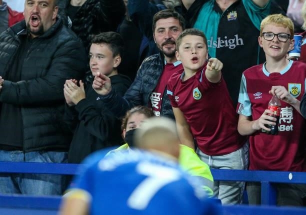 Burnley fans give Everton's Richarlison some stick during the Premier League match between Everton and Burnley at Goodison Park on September 13, 2021...