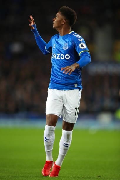 Demarai Gray of Everton during the Premier League match between Everton and Burnley at Goodison Park on September 13, 2021 in Liverpool, England.