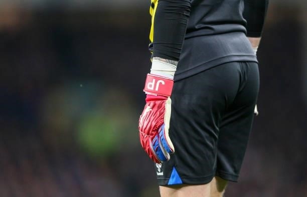 Detail on the gloves of Everton goalkeeper Jordan Pickford during the Premier League match between Everton and Burnley at Goodison Park on September...