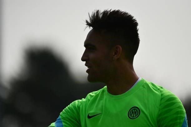Inter Milan's Argentinian forward Lautaro Martinez during a training session in Appiano Gentile, on the eve of the UEFA Champions League Group D...