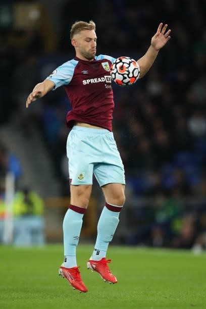 Charlie Taylor of Burnley during the Premier League match between Everton and Burnley at Goodison Park on September 13, 2021 in Liverpool, England.