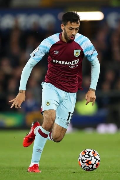 Dwight McNeil of Burnley during the Premier League match between Everton and Burnley at Goodison Park on September 13, 2021 in Liverpool, England.