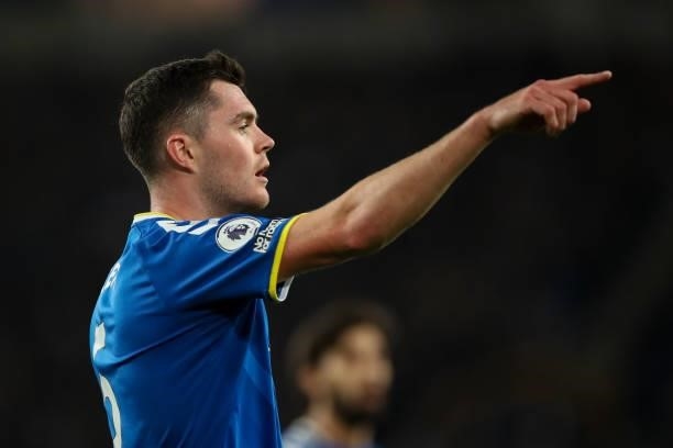 Michael Keane of Everton during the Premier League match between Everton and Burnley at Goodison Park on September 13, 2021 in Liverpool, England.