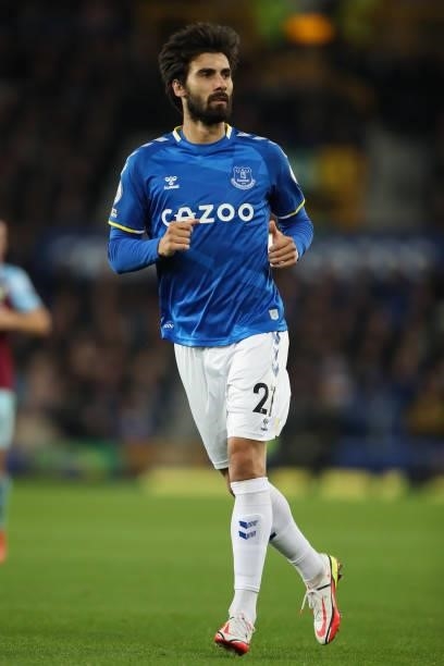 Andre Gomes of Everton during the Premier League match between Everton and Burnley at Goodison Park on September 13, 2021 in Liverpool, England.