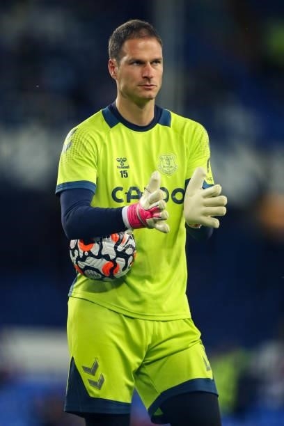 Asmir Begovic of Everton during the Premier League match between Everton and Burnley at Goodison Park on September 13, 2021 in Liverpool, England.