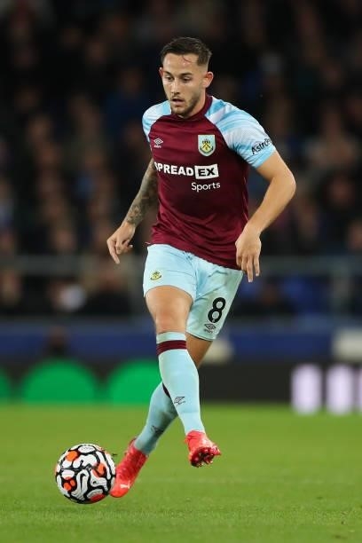 Josh Brownhill of Burnley during the Premier League match between Everton and Burnley at Goodison Park on September 13, 2021 in Liverpool, England.