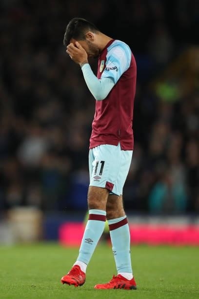 Dejected Dwight McNeil of Burnley during the Premier League match between Everton and Burnley at Goodison Park on September 13, 2021 in Liverpool,...