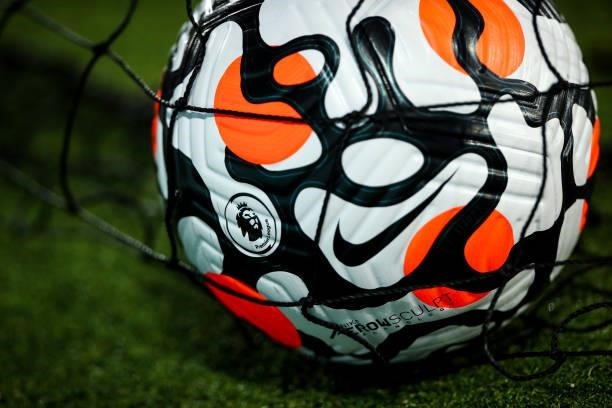 Official Premier League Nike Strike Aerowsculpt 21/22 match ball during the Premier League match between Everton and Burnley at Goodison Park on...