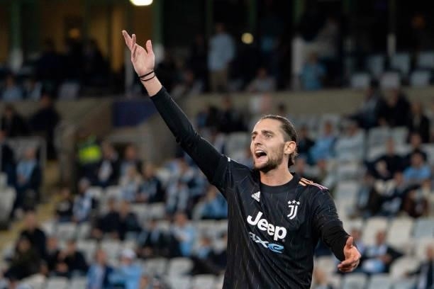 Adrien Rabiot of Juventus FC gestures during the UEFA Champions League group H match between Malmo FF and Juventus at Malmo New Stadium on September...