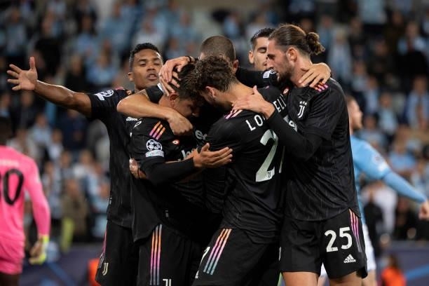 Players of Juventus celebrates after the 0-2 goal during the UEFA Champions League group H match between Malmo FF and Juventus at Eleda Stadium on...