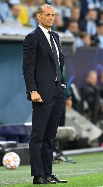 Juventus' Italian coach Massimiliano Allegri follows the action from the sidelines during the UEFA Champions League group H football match Malmo FF...