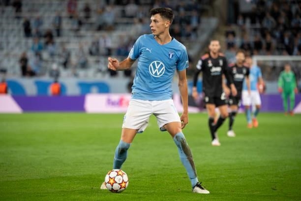Anel Ahmedhodzic of Malmo FF during the UEFA Champions League group H match between Malmo FF and Juventus at Eleda Stadium on September 14, 2021 in...