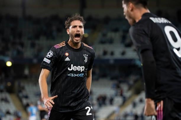 Manuel Locatelli of Juventus celebrates after the 0-3 goal during the UEFA Champions League group H match between Malmo FF and Juventus at Eleda...