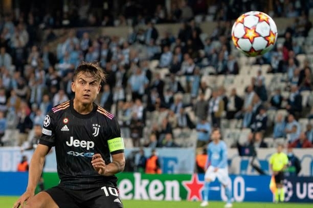 Paulo Dybala of Juventus FC controls the ball during the UEFA Champions League group H match between Malmo FF and Juventus at Malmo New Stadium on...
