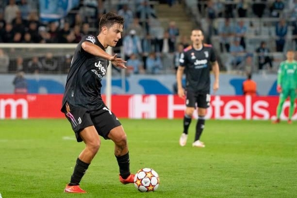 Paulo Dybala of Juventus FC battle for the ball during the UEFA Champions League group H match between Malmo FF and Juventus at Malmo New Stadium on...