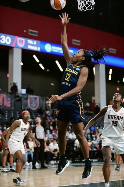 Lindsay Allen of the Indiana Fever shoots the ball during the game against the Atlanta Dream on September 14, 2021 at Gateway Center Arena in College...