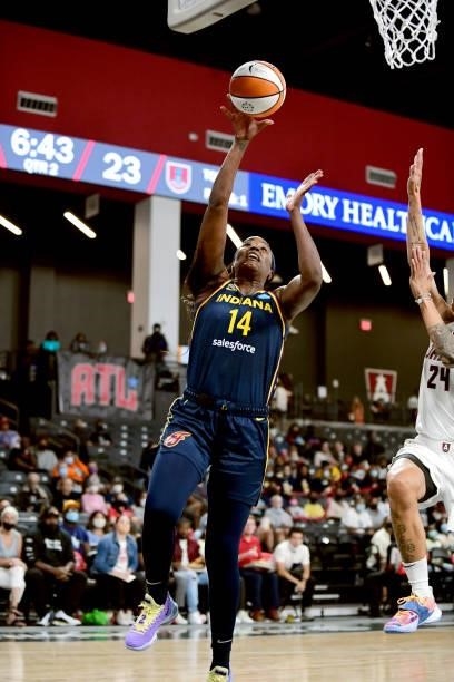 Jantel Lavender of the Indiana Fever shoots the ball during the game against the Atlanta Dream on September 14, 2021 at Gateway Center Arena in...