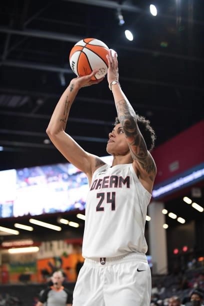 Candice Dupree of the Atlanta Dream shoots the ball during the game against the Indiana Fever on September 14, 2021 at Gateway Center Arena in...