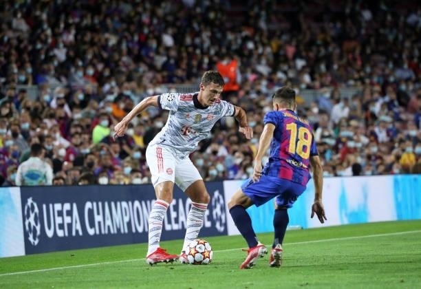 Benjamin Pavard and Jordi Alba during the match between FC Barcelona and FC Bayern Munich, corresponding to the week 1 of the group A of the UEFA...