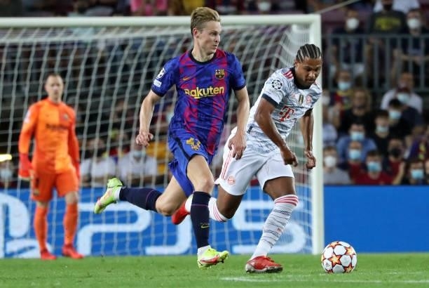 Serge Gnabry and Frenkie de Jong during the match between FC Barcelona and FC Bayern Munich, corresponding to the week 1 of the group A of the UEFA...