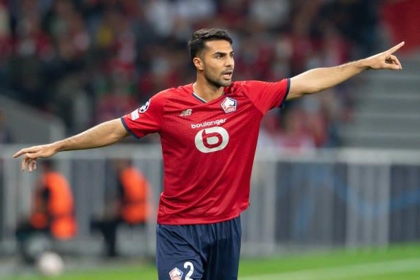 Zeki Celik of Lille OSC gestures during the UEFA Champions League group G match between Lille OSC and VfL Wolfsburg at Stade Pierre-Mauroy on...