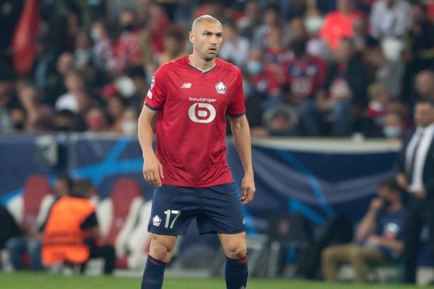 Burak Yilmaz of Lille OSC looks on during the UEFA Champions League group G match between Lille OSC and VfL Wolfsburg at Stade Pierre-Mauroy on...
