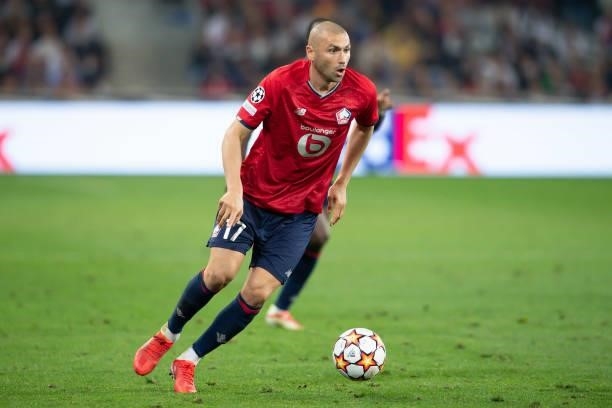 Burak Yilmaz of Lille OSC controls the ball during the UEFA Champions League group G match between Lille OSC and VfL Wolfsburg at Stade Pierre-Mauroy...