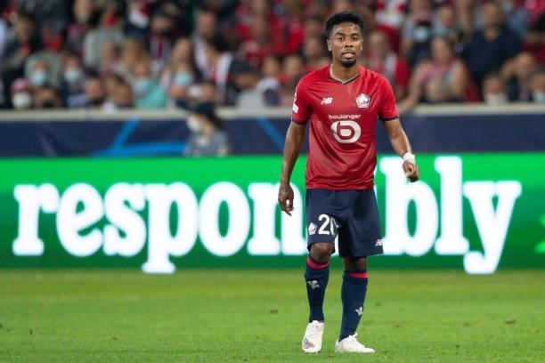 Angel Gomes of Lille OSC looks on during the UEFA Champions League group G match between Lille OSC and VfL Wolfsburg at Stade Pierre-Mauroy on...