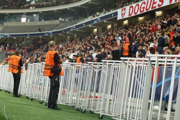 Barriers between the stands and the field of play during the UEFA Champions League group G match between Lille OSC and VfL Wolfsburg at Stade...