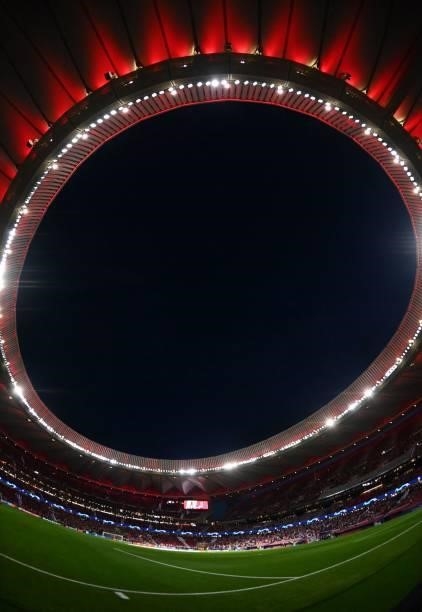 Picture shows a general view of the Wanda Metropolitano stadium before the UEFA Champions League first round group B football match between Atletico...