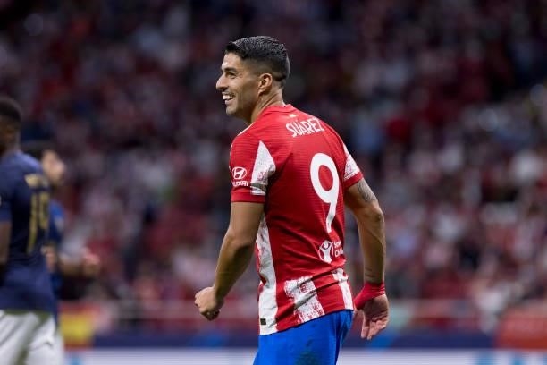 Luis Suarez of Atletico de Madrid smiles during the UEFA Champions League group B match between Atletico Madrid and FC Porto at Wanda Metropolitano...