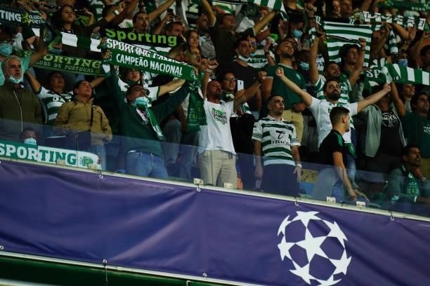 Sporting CP supporters in action during the Group C - UEFA Champions League match between Sporting CP and AFC Ajax at Estadio Jose Alvalade on...