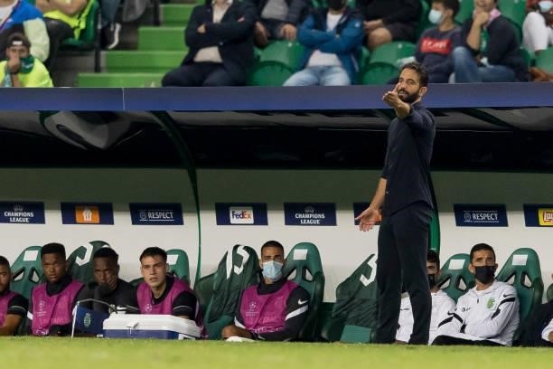 Head coach Ruben Filipe Marques Amorim of Sporting CP gestures during the UEFA Champions League group C match between Sporting CP and AFC Ajax at...