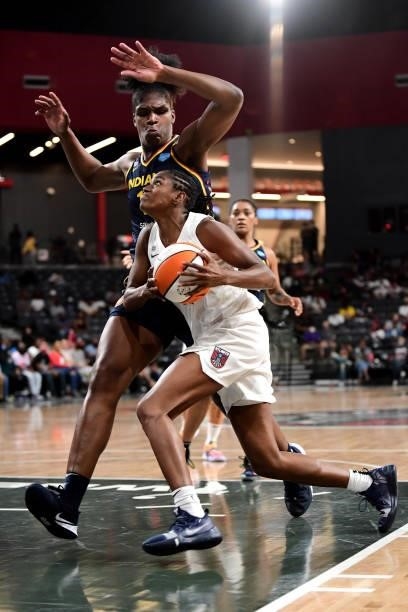 Tiffany Hayes of the Atlanta Dream drives to the basket during the game against the Indiana Fever on September 14, 2021 at Gateway Center Arena in...