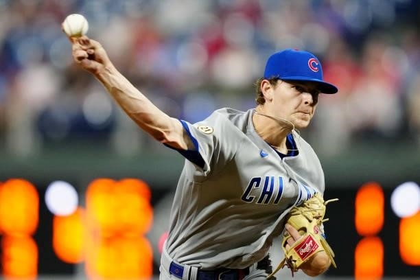 Codi Heuer of the Chicago Cubs pitches during the game between the Chicago Cubs and the Philadelphia Phillies at Citizens Bank Park on Wednesday,...