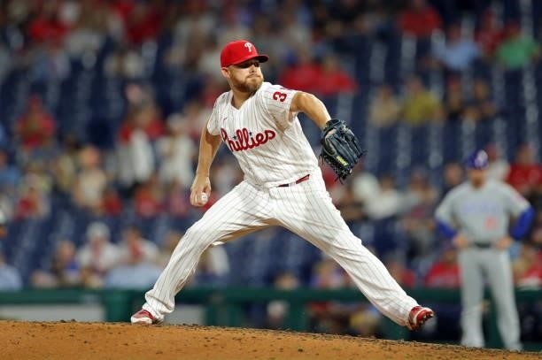 Ian Kennedy of the Philadelphia Phillies throws a pitch in the ninth inning during a game against the Chicago Cubs at Citizens Bank Park on September...