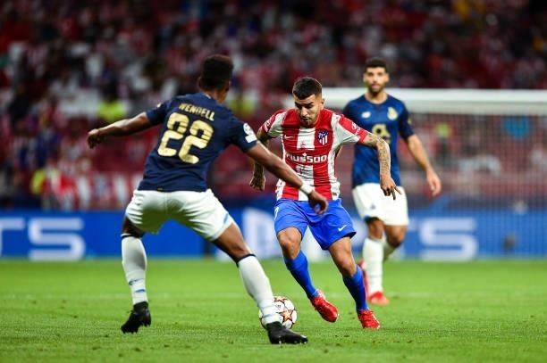 Angel Correa and Wendell during UEFA Champions League match between Atletico de Madrid and FC Porto at Wanda Metropolitano on September 15, 2021 in...