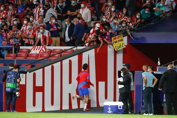 Joao Felix of Atletico de Madrid with suporters during the UEFA Champions League match between Atletico de Madrid and FC Porto at Wanda Metropolitano...